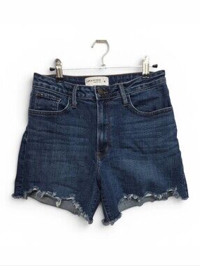 Dark Blue High-Rise Frayed Hem Denim Shorts by Just Black